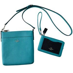 Coach Teal Leather Crossbody Bag + Matching Wristlet – VGUC